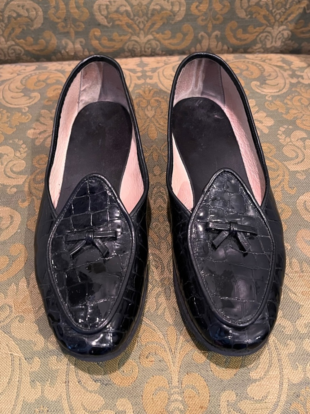 Women's Black Patent Croc-Embossed Slip-On Loafers